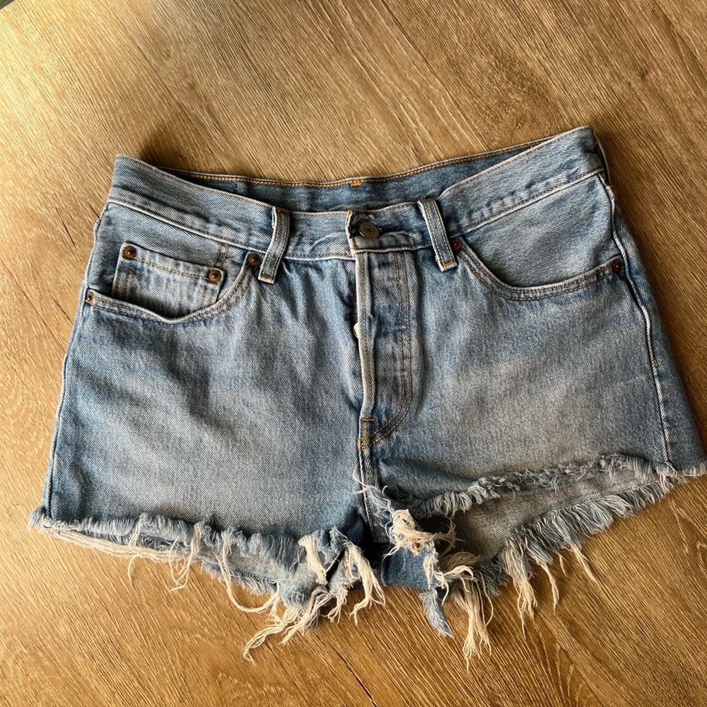 Levi's Light Blue Distressed Cut Off Jean Shorts